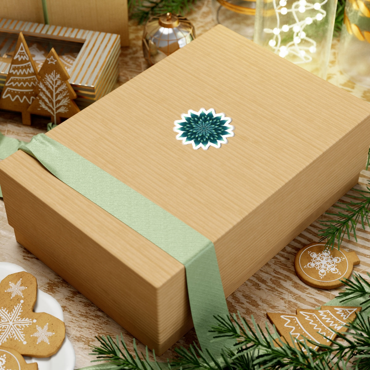 Teal Geometric Flower Sticker – Kiss-Cut Floral Laptop Decal