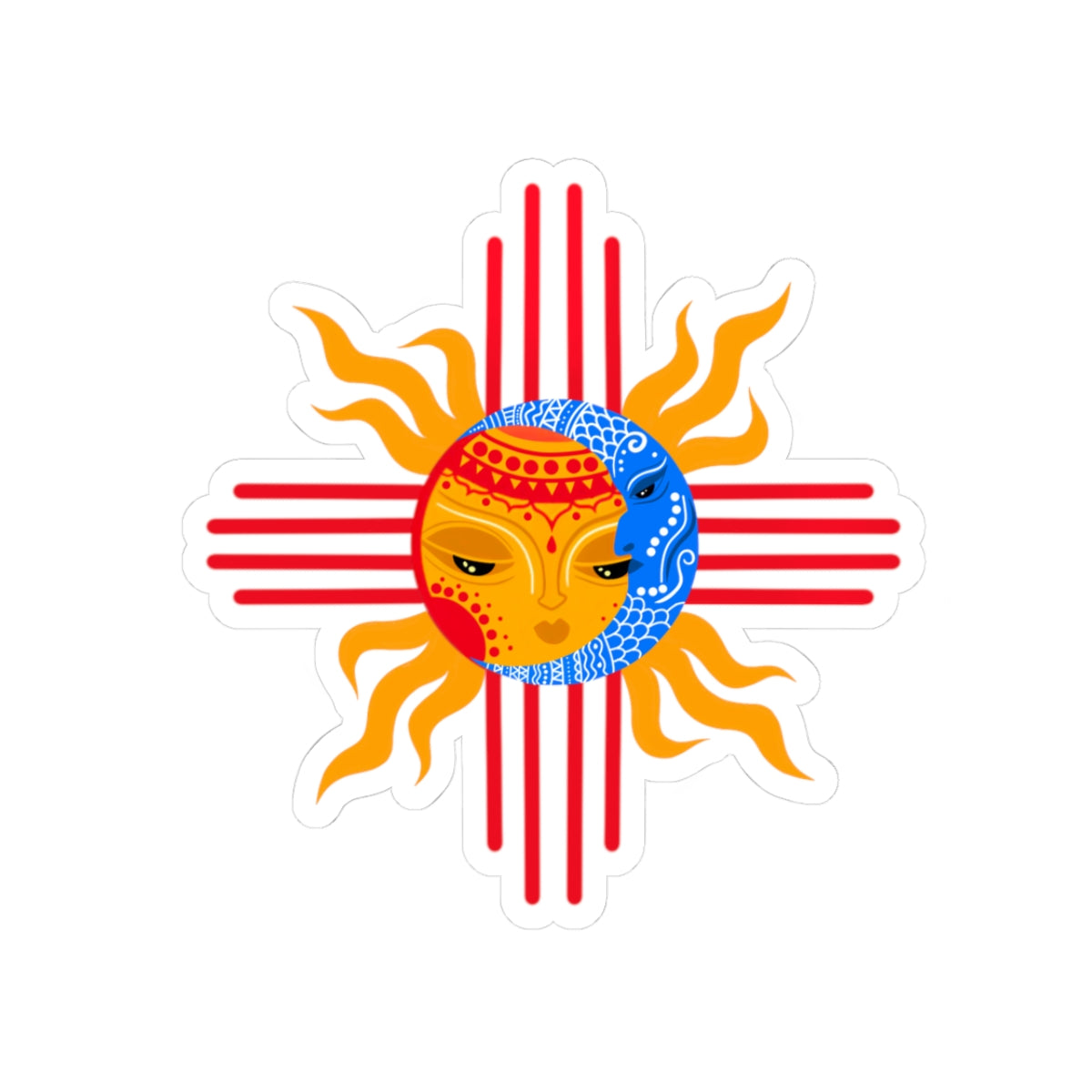 Zia Sun & Moon Kiss-Cut Sticker — Southwestern Celestial Decal