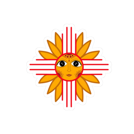 Sun Face Zia Sticker — Southwest Sunburst Kiss-Cut Sticker