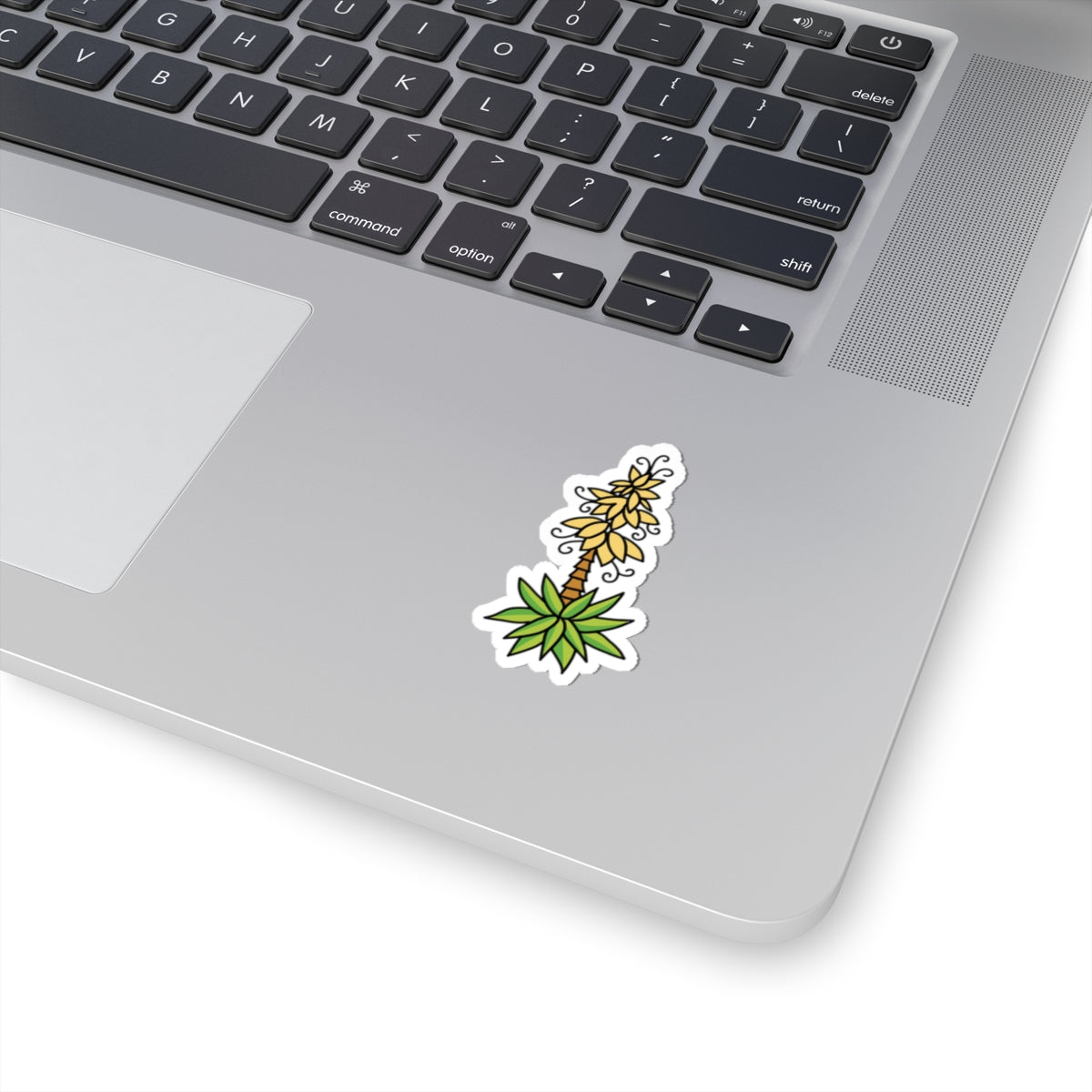 Tropical Palm Tree Kiss-Cut Sticker — Cute Yellow & Green Laptop Decal