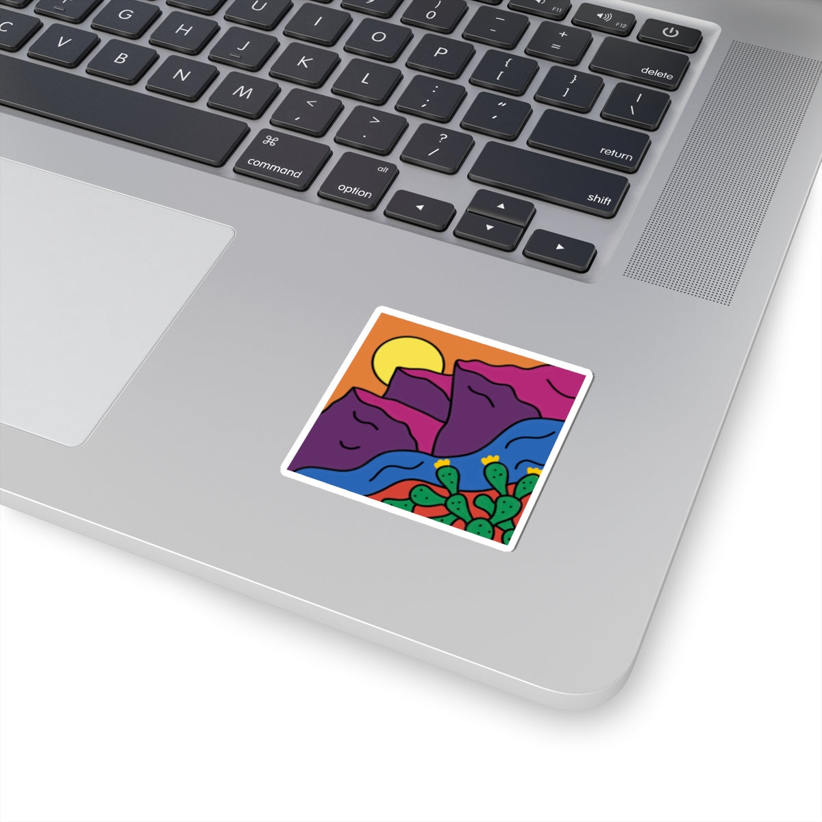 Desert Sunset Kiss-Cut Sticker — Colorful Cactus & Mountain Decal