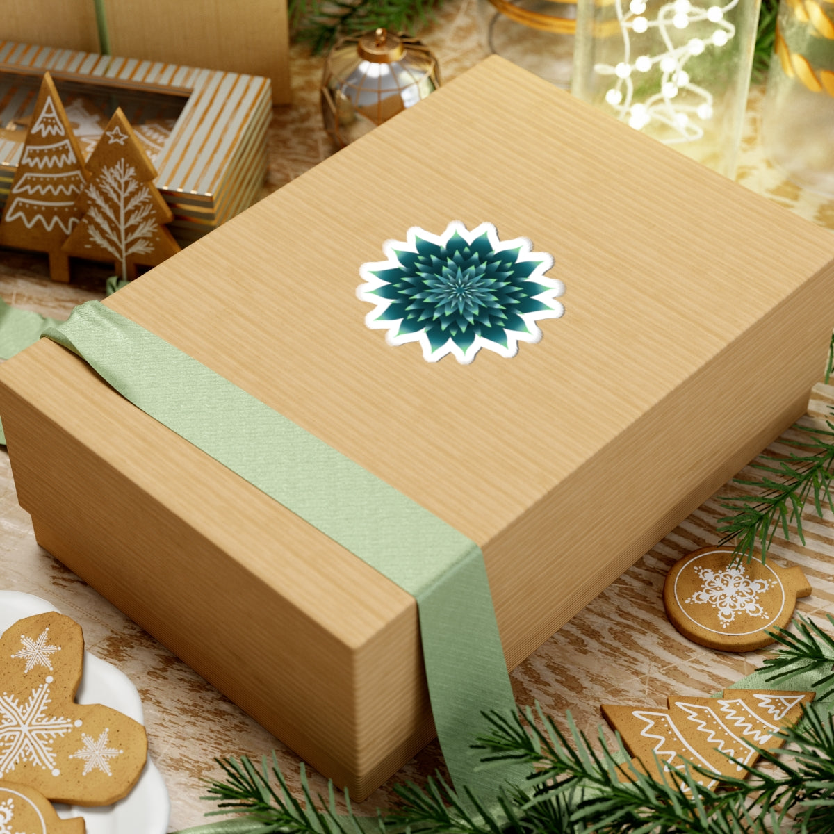 Teal Geometric Flower Sticker – Kiss-Cut Floral Laptop Decal